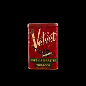 Vintage Velvet Pipe And Cigarette Tobacco Tin With Flip Top Lid box trinket case